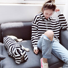 萌宠当家 狗衣服泰迪狗衣服法斗比熊狗狗衣服小型犬狗衣服春夏秋冬潮流时尚款宠物衣服亲子 条纹卫衣黑色(春秋款) 体重(5斤左右犬种)