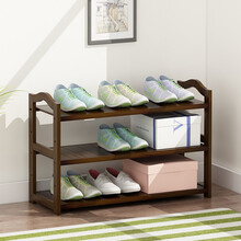 多层鞋架简易楠竹收纳鞋柜门口家用经济型置物架简约现代宿舍实木收纳架 茶色三层70