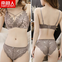 南极人文胸性感蕾丝内衣女本命年红色文胸套装小胸无钢圈聚拢调整型胸罩 咖啡色套装 38/85B