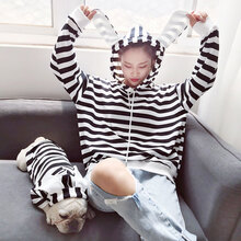 萌宠当家 狗衣服泰迪狗衣服法斗比熊狗狗衣服小型犬狗衣服春夏秋冬潮流时尚款宠物衣服亲子 条纹卫衣黑色亲子套装 体重(5斤左右犬种)