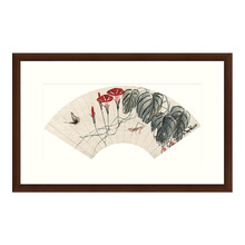 《蟋蟀蝴蝶扇》 齐白石 雅昌艺品 水墨画国画框画现代装饰画玄关卧室餐厅客厅沙发电视背景墙挂画 茶褐色 79×50cm