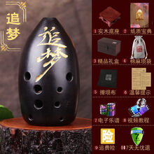 云新黑陶埙专业埙演奏陶埙考级10孔埙十孔陶埙双腔初学古埙F调G调笔筒乐器 追梦(金色)