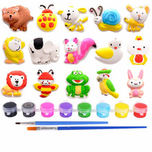 芙蓉天使手工装饰画儿童DIY玩具手绘白胚涂色石膏彩绘画套装 动物款15种造型