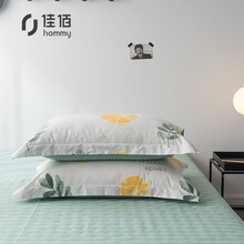 佳佰 全棉枕套枕头套 纯棉斜纹印花枕巾枕芯套 一对装 香橙满园 48*74cm