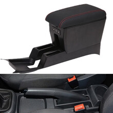 2016款大众polo扶手箱新polo手扶箱2018款新波罗免打孔改装汽车中央原装2017菠萝扶手箱 黑色红线 超纤皮款