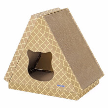 得酷平板3角猫抓板英短加菲宠物猫咪瓦楞纸磨爪玩具猫房子型抓板 格子