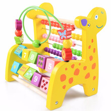 木质儿童早教玩具多功能绕珠玩具 敲琴1-2-3岁女宝宝串珠积木男孩礼物 A款黄色小鹿绕珠版