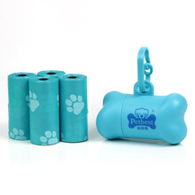 宠百思 宠物拾便袋垃圾袋干垃圾分类含分配器狗粪便狗便袋遛狗铲屎便携式工具 蓝色脚印 4卷+分配器