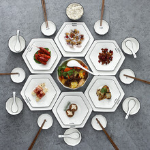 古莜 新品碗碟碗盘套装菜盘子圆桌团圆餐具套六角创意家用拼盘餐具组合 钻石套装56件套