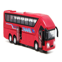 ZXZ电动玩具豪华旅游巴士合金车长途客车公交车儿童玩具车回力合金汽车模型 豪华旅游音乐巴士-红色盒装