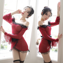 依丽柏希 性感高端情趣内衣 情趣制服诱惑 sm角色扮演 透明蕾丝女仆装4件套Y0074红色