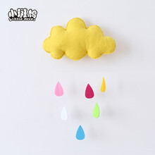 小斑鸠 儿童帐篷家居装饰手工毛毡墙贴生日节庆挂饰 黄色云朵+彩色雨滴