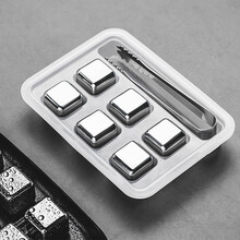 304不锈钢冰块 速冻金属方冰块冰粒创意酒具饮料酒类威士忌烈酒洋酒红酒降温冰酒石 六个装（带冰夹）