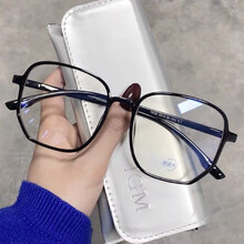 眼镜近视女有度数可配素颜眼镜框网红平光镜男韩版潮大框显瘦眼睛 黑色 【防蓝光防辐射】镜袋镜布