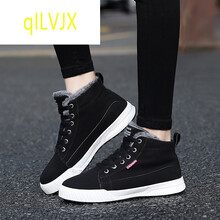 冬天的鞋子女韩版高帮帆布鞋加绒百搭运动鞋学生大童保暖棉鞋琪履劲轩 黑色 35