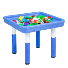 儿童积木桌子塑料玩具桌椅套装 幼儿园沙水盘游戏桌太空泥沙玩具 升降积木桌【蓝色】不含积木