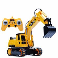 双鹰DOUBLEE无线遥控玩具汽车挖掘机消防车大货车水泥搅拌车儿童男孩充电电动工程车3岁6大号挖土机 8通道挖机E571
