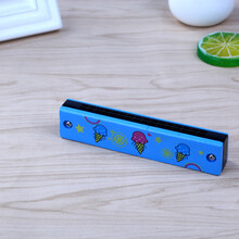 儿童口琴木质16孔 幼儿宝宝初学吹奏乐器音乐玩具迷你小孩口风琴 木口琴蓝色(图案随机)