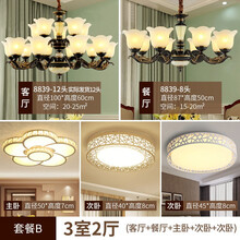 迪豪灯饰 天然玉石全铜客厅吊灯美式现代饭厅灯欧式卧室灯饰餐厅书房奢华大厅LED灯具 三室二厅B套餐【送免费安装】
