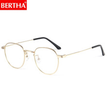 贝尔莎(BERTHA)近视眼镜框男女同款gm眼镜架变色防蓝光防辐射眼镜圆框电脑护目平光镜6288 流金色 无色防蓝光-0度平光眼镜