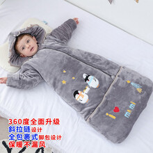 婴儿睡袋春秋冬季加厚睡袋儿童防踢被神器新生儿宝宝用品 2096加厚企鹅灰色 全长130厘米适合1-5岁