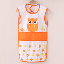 南极人 宝宝饭兜 儿童反穿衣罩衣防水围兜围嘴三件装婴儿用品 加长款黄色猫头鹰 均码(0到3岁)