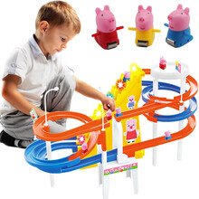 儿童玩具男孩女孩宝宝益智玩具3-4-5-6岁 小猪佩琪爬楼梯玩具电动轨道玩具 小猪上楼梯轨道车套装 小猪爬楼梯配电池【双电梯配5只猪+USB供电线】