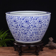 景德镇陶瓷鱼缸大号金鱼缸鱼盆睡莲碗莲荷花缸乌龟缸锦鲤缸书画缸 碎花小号42cm【赠六】