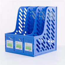 天顺 加厚文件架文件筐四栏/三栏框资料架多层收纳盒资料整理置物架子带笔筒学生用书架简易桌上简约书立架 经典款 3格蓝色308 单个装