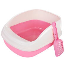 猫砂盆 防外溅猫厕所大号猫砂盆半封闭式猫砂盆小号单层大号 半封闭猫砂盆 粉色