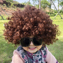 爆炸头假发彩色成人儿童球迷装扮婚庆搞笑小丑表演道具头饰大号发套摄影道具舞会装扮大卷发 咖啡色