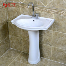 好亿家立柱盆洗面盆陶瓷洗手盆卫生间洗漱池阳台洗手槽靠墙洗手台卫浴用品落地盆 盆柱+高把双温龙头+2角阀+2上水管+下水配件 三孔面盆