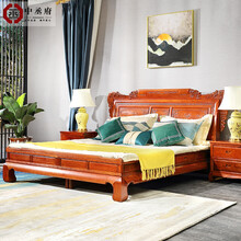 中丞府 红木家具缅甸花梨（学名：大果紫檀）雕花实木床 中式双人床婚床1.8米卧室家具 1.8*2.0加2床头柜 1800*2000