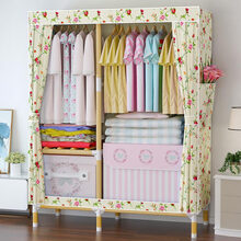 福瑞豪 布衣柜 简易衣柜实木防潮防尘卧室双人挂衣柜收纳现代简约大空间组装布艺衣橱 105B春色满园