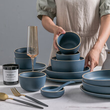 悠米兔yomerto   碗碟套装北欧风陶瓷简约餐具套装碗筷碗盘子家用2人食网红ins创意 11头莫兰迪