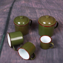 筷创 铁水杯怀旧搪瓷杯子复古军绿色搪瓷茶缸子老干部茶杯经典带盖铁杯子 军绿8厘米约350毫升不带盖