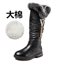 巴朗兔 女童靴子真皮公主鞋中筒长靴秋冬季儿童马丁靴中大童加绒皮靴棉鞋雪地靴 黑色大棉 30码/鞋内长约19.0cm
