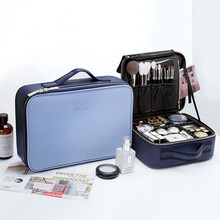 朗颜化妆包带镜子女跟妆师专业箱大容量隔层手提品便携收纳盒家用旅行纹绣箱美容美甲足疗技师工具箱 BL40隔板专业化妆包（无镜子）雾蓝色 小号26cm*23cm*10cm