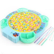 儿童钓鱼玩具 电动旋转套装 宝宝早教益智3-6岁音乐亲子互动 男孩女孩训练手眼协调小孩子过家家玩具 【加大号马卡龙翠绿送电池】45鱼4竿