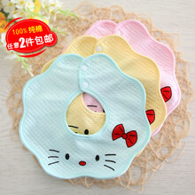 婴儿口水巾防水围嘴 宝宝口水兜纯棉【3/4条装】新生儿口水巾三角巾儿童防水围兜吃饭兜婴幼用品 卡通猫咪【防水围兜】3条装 均码【0-3岁】