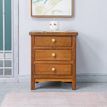 寻古红木家具非洲鸡翅木（学名：非洲崖豆木）边桌茶几实木储物柜新中式角几床头柜V 长42*宽38*高50cm