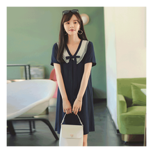 米度丽 孕妈装孕妇时尚2019夏装孕妇连衣裙夏天裙子夏季雪纺裙娃娃裙潮妈 深宝蓝 XL