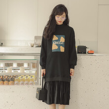 米度丽孕妇装春装孕妇连衣裙中长款卫衣裙宽松款外出时尚款潮妈春装 7588 黑色 L码