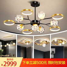 晶致黑金美学灯【套餐包安装】 轻奢客厅灯吸顶灯简约现代led大气家用卧室大厅三室两厅灯具套餐新款创意 套餐8 三室二厅 语音智能+遥控【包安装】