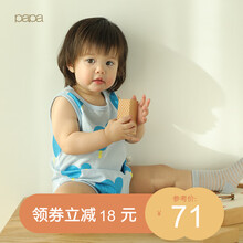【网眼布系列】papa爬爬夏男女宝宝透气网眼无袖包屁衣新生儿婴儿爬服哈衣0-3岁 中蓝色 100cm