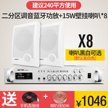 先科壁挂音响音箱室内无线蓝牙套装背景音乐公共广播商铺超市餐厅悬挂壁式天花吸顶服装奶茶店 二分区调音蓝牙功放+15W壁挂喇叭8个（240平）