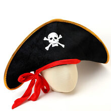 万圣节表演道具cos加勒比海盗道具刀海盗金币枪海盗钩眼罩枪仿真 黑绒布海盗帽