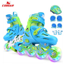 美洲狮（COUGAR）溜冰鞋儿童套装 可调轮滑鞋MZS885蓝色S码