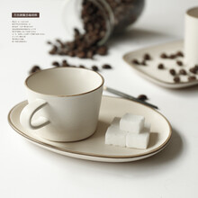 木上 日式万古烧复古陶瓷咖啡杯碟套装粗陶水杯早餐杯子 方款