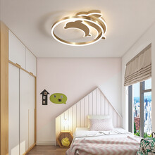 若朗儿童房灯海豚金色男孩女孩卡通卧室吸顶灯北欧简约现代轻奢房间灯 拉丝金 45*6 无极光 38W